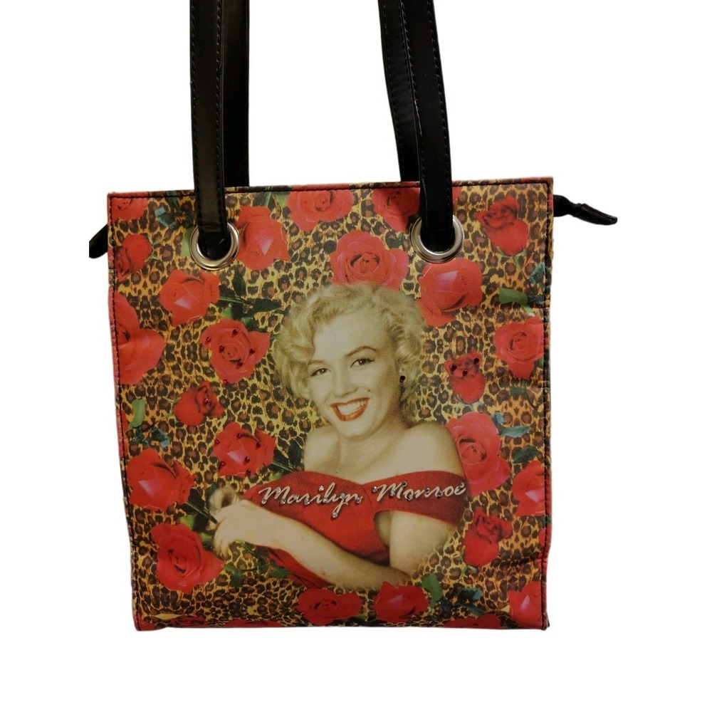 Vtg 2004 Marilyn‎ Monroe Rose Leopard Print Shoulder Bag Y2K Graphic Tote Kitsch